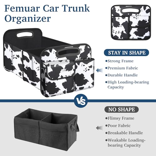 Femuar Car Trunk Organizer, Cow Print, Vintage Style, 52L - Product Imagery