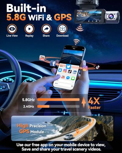 4K Dash Cam Front and Rear, Full HD 3 Channel Dashcam, Free - Product Imagery