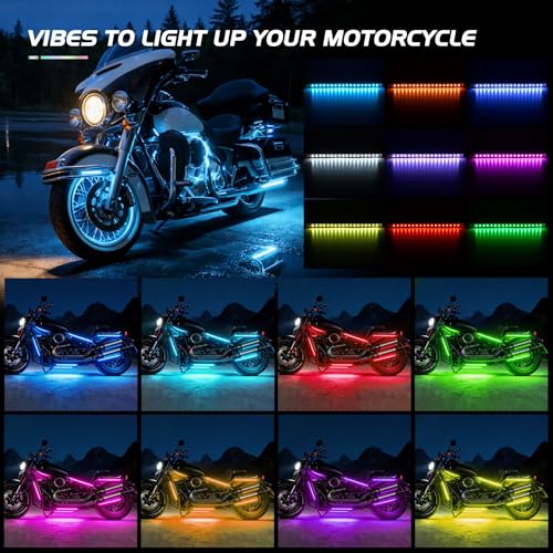 Nilight 8PCS Motorcycle RGB Led Light Kit Waterproof Multi-Color - Product Imagery