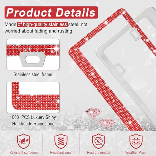 Amiss Bling License Plate Frame for Women, 2Pack Rhinestone - Product Imagery
