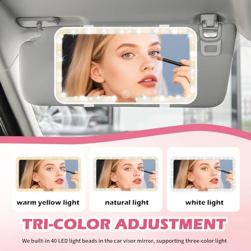 Rechargeable Car Vanity Mirror with Lights,50 LED Beads Car - Product Imagery