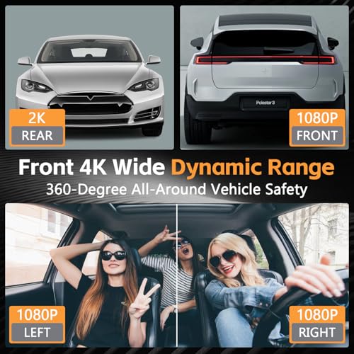 4 Channel 360° Dash Cam Front and Rear Inside Left & Right, Free - Product Imagery