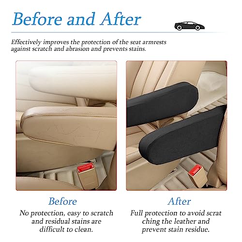 AUCELI 2PCS Cloth Fabric Car Armrest Covers for Front Seat, Black - Product Imagery