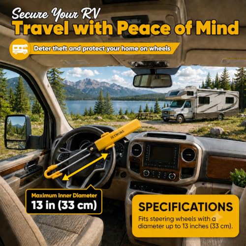 JETMORE Steering Wheel Lock with Keys Adjustable Wheel Locks for - Product Imagery