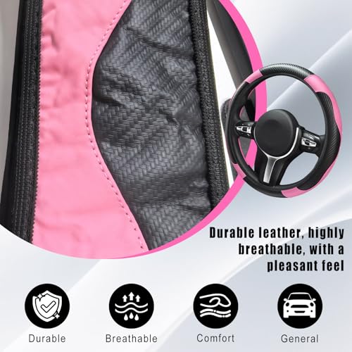 Leather Car Steering Wheel Cover, 15 Inch Anti-Slip Carbon Fiber - Product Imagery