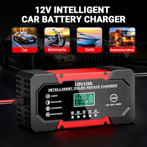 Car Battery Charger 12V 10A Smart Trickle Charger Fully Automatic - Product Imagery