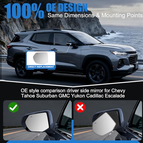 Driver Side Mirror Glass Replacement Compatible with 2021-2025 - Product Imagery