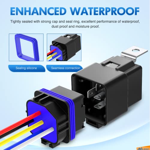 Nilight 5 Pack Waterproof Relay and Socket Harness 40/30 AMP - Product Imagery