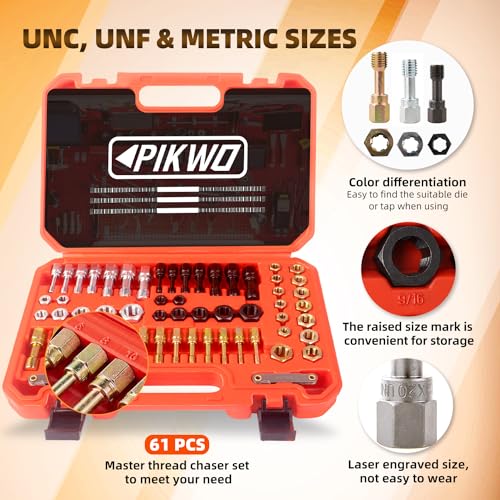 61Pcs Thread Chaser Repair Kit, Rethread Repair Tool, UNC UNF & - Product Imagery