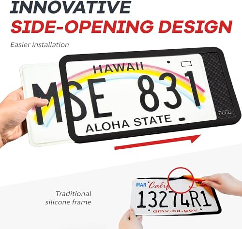 Aujen Silicone License Plate Frames,2 Pack Black Side-Opening - Product Imagery