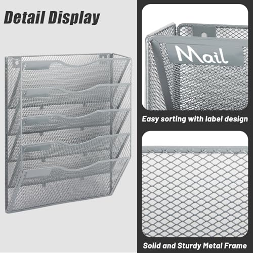 EASEPRES 5 Pocket Mesh Hanging Wall File Organizer, Wall Mounted - Product Imagery