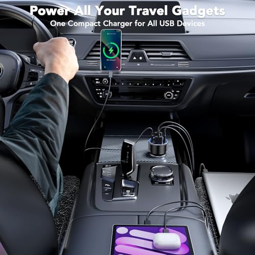 Car Charger USB C Fast Charge, 4 Port 78W Metal Car Phone - Product Imagery