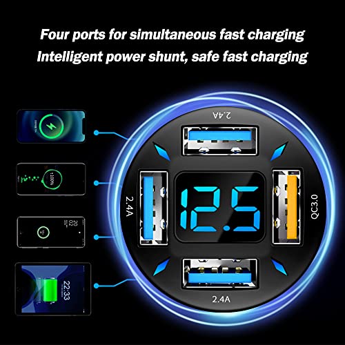 66W Fast USB Car Charger Fast Charge with Voltmeter LED Light - Product Imagery