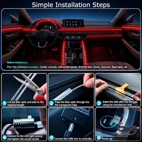 Jushope Interior Car LED Strip Lights, RGB 5 in 1 Car Ambient - Product Imagery