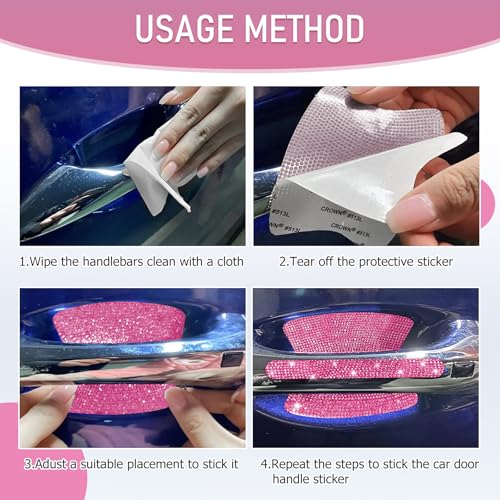 10 PCS Bling Car Door Handle Protector, Shiny Crystal Rhinestone - Product Imagery