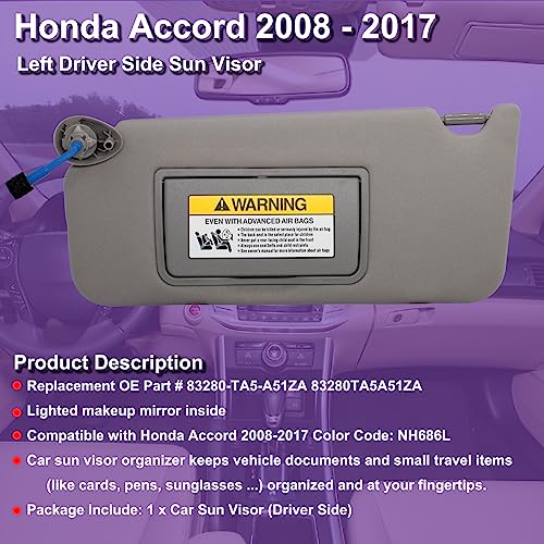 NHILES Left Driver Side Sun Visor Compatible with Honda Accord - Product Imagery