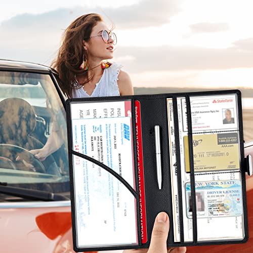 RSAquar Car Registration and Insurance Holder, Leather Car Glove - Product Imagery