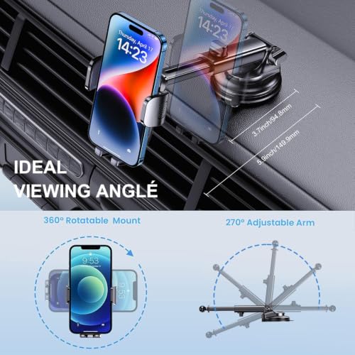 Phone Mount for Car Phone Holder [Military-Grade Suction & - Product Imagery
