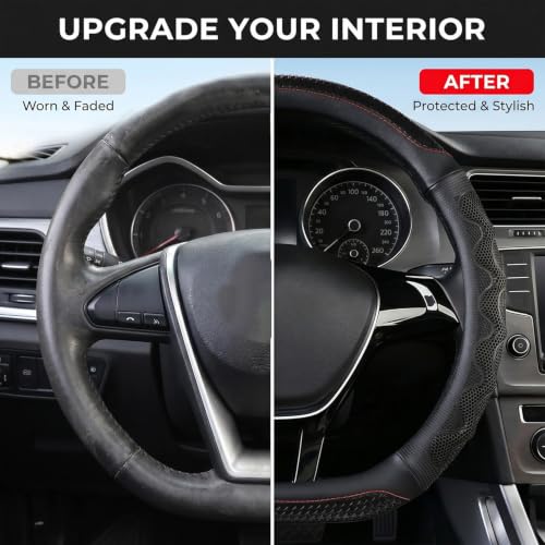 D-Shaped Car Steering Wheel Cover with 3D Honeycomb Anti-Slip - Product Imagery
