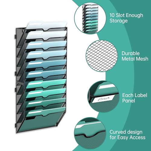 10-Tier Wall File Organizer, Hanging File Holder, Wall Mounted - Product Imagery