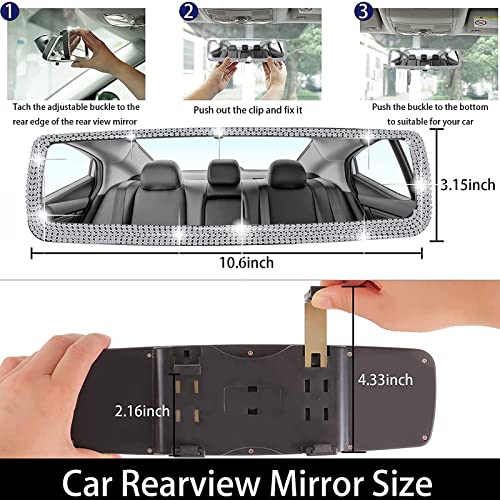 Silver Rearview Mirror Bling Cover,Rhinestone Rear View Mirror - Product Imagery