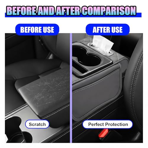 Leather Car Center Console Cover, Armrest Booster Cushion, Grey - Product Imagery