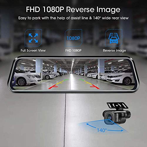 10’’ Mirror Dash Cam Front and Rear View Mirror Camera Night - Product Imagery
