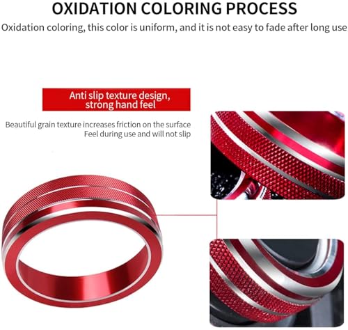 5-Pc Aluminum Knob Trim Kit for Honda Civic 2016-2021, Red - Product Imagery