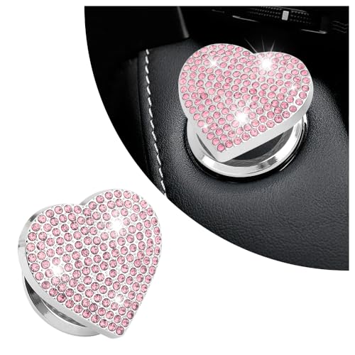 Bling Push Start Button Cover with Rhinestone,Heart Push to - Product Imagery