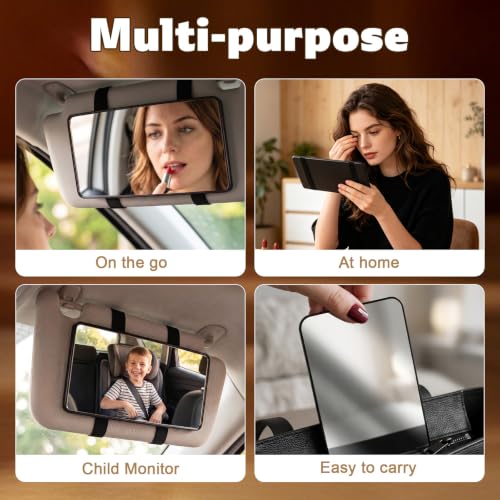Car Visor Mirror, Sun Visor Mirror with Straps (Black) - Product Imagery