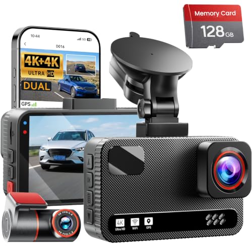 Front 4K + Rear 4K Dual Dash Cam Front and Rear，Free 128GB Card - Product Imagery