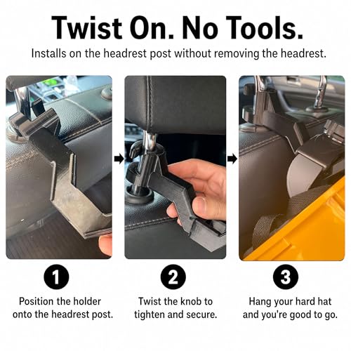Hard Hat Holder for Truck Seat, Headrest Hook Hanger for Hardhat - Product Imagery