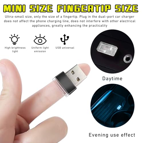Augeny 4 PCS USB LED Car Interior Atmosphere Lamp, Plug-in USB - Product Imagery