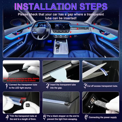 LivTee Smart Car LED Interior Lights with USB Port, LED Strip - Product Imagery