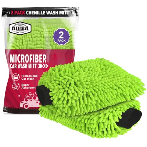 AIDEA Car Wash Mitt Microfiber-2PK, Car Wash Brush, Green, - Product Imagery