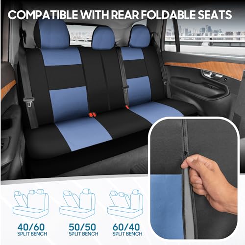 BDK PolyPro Car Seat Covers Full Set in Blue Gray on Black, - Product Imagery