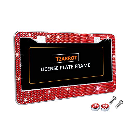 Red Bling Rhinestone License Plate Frames for Women, Metal - Product Imagery