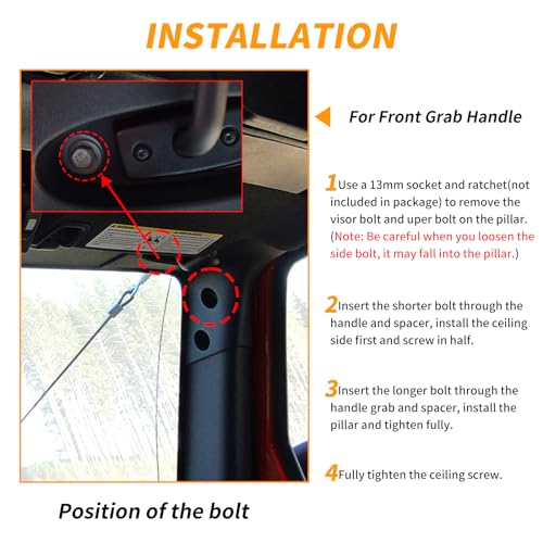 Front Grab Handle Kit Aluminum Alloy Grab Bar for 2007-2018 Jeep - Product Imagery