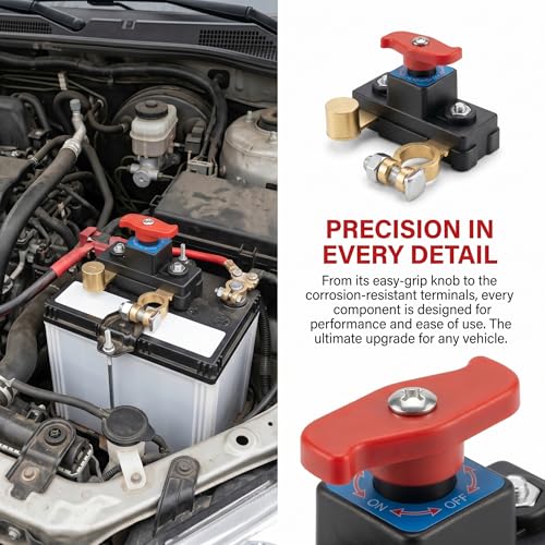 2Pcs Car Battery Disconnect Switch, Heavy Duty Pure Copper - Product Imagery