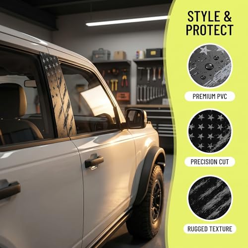 2PCS Car B Pillar Stickers, Aged Patriotic American Flag Car - Product Imagery