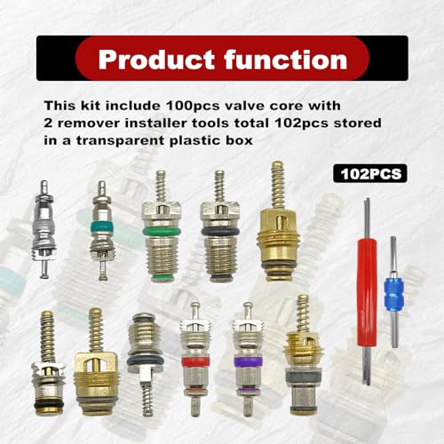 102Pcs Air Conditioning Valve Core Accessories Kit, A/C R12 - Product Imagery