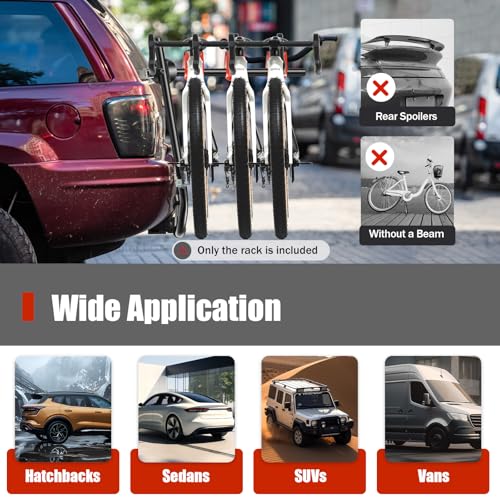 Car Bicycle Rack 3-Bike, Vehicle Trunk Mount Bike Rack F Frame - Product Imagery