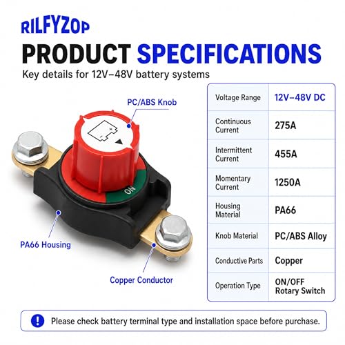 275A Side Post Battery Disconnect Switch, 12-48V DC - Product Imagery