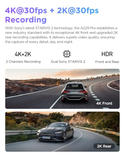 VIOFO A229 Pro 4K HDR Dash Cam Front and Rear, Dual STARVIS 2 - Product Imagery