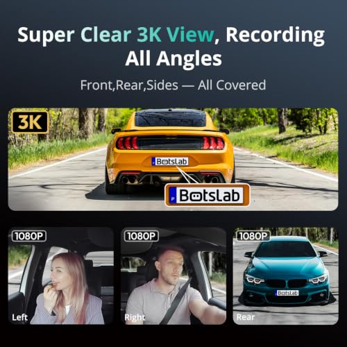BOTSLAB 4 Channel 360° Dash Cam with Hardwire Kit, 128GB - Product Imagery