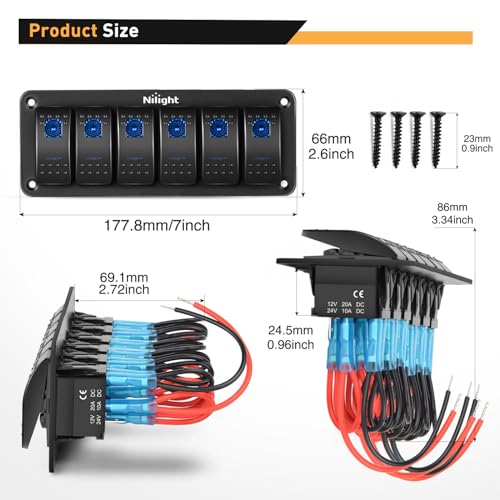 Nilight-90111F 6 Gang Aluminum Rocker Switch Panel Toggle Dash 5 - Product Imagery