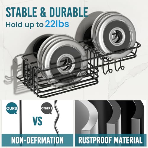TAILI Shower Caddy Suction Cup with Hooks and Soap holder, Black - Product Imagery