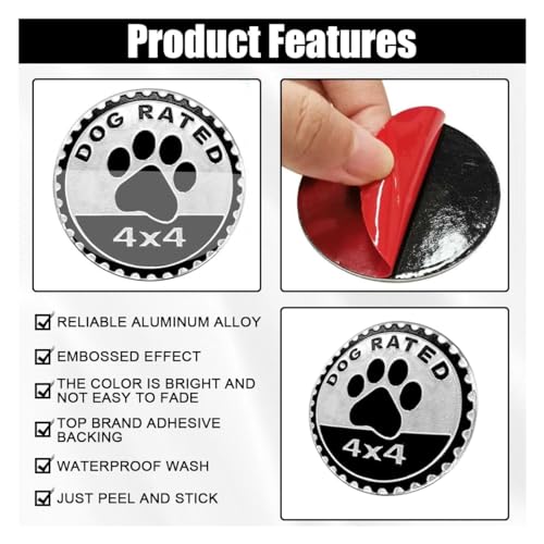 GLSOWEE Dogs Badge Rated Car Emblem, 4 x 4 3D Metal Car Badge - Product Imagery