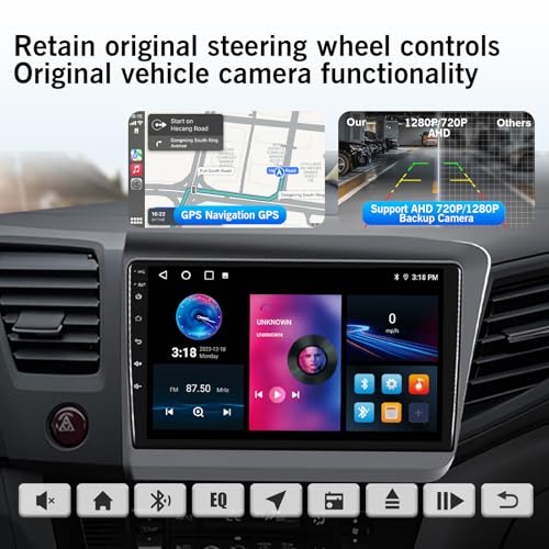 8 Core 4+32G 9" HD Car Radio Stereo for Honda Civic 2012-2015, - Product Imagery