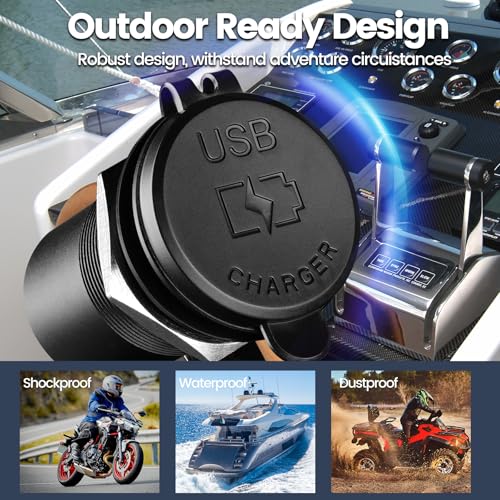 Aluminum 72W 12V USB Outlet, 3 Port Car USB C Charger - Product Imagery